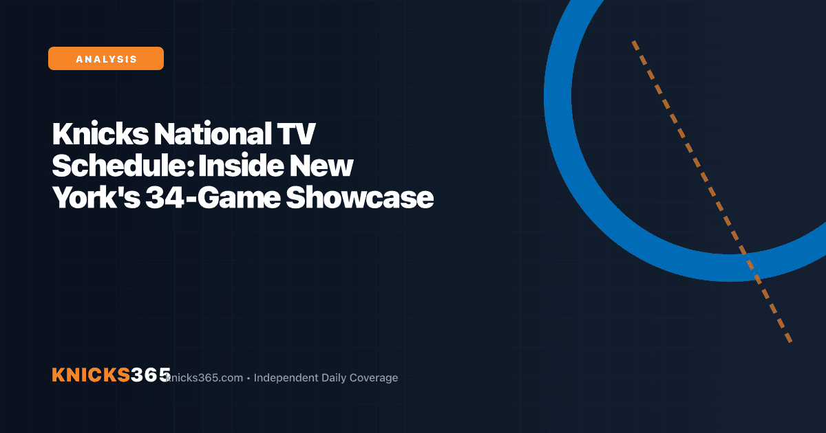 Graphic analyzing the New York Knicks 34 national television broadcasts and marquee schedule dates