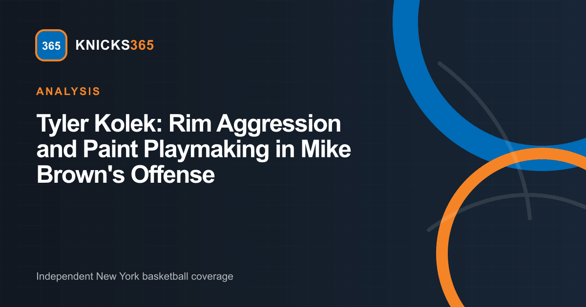 Branded graphic analyzing Tyler Kolek's rim aggression and paint playmaking for the New York Knicks